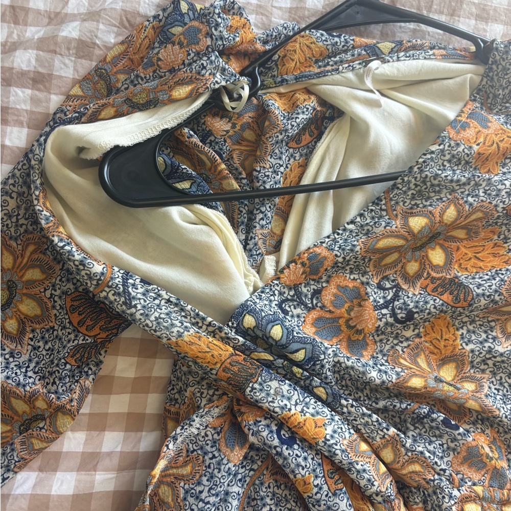 Free People quarter sleeve Floral Wrap Dress XS lined - Picture 3 of 5